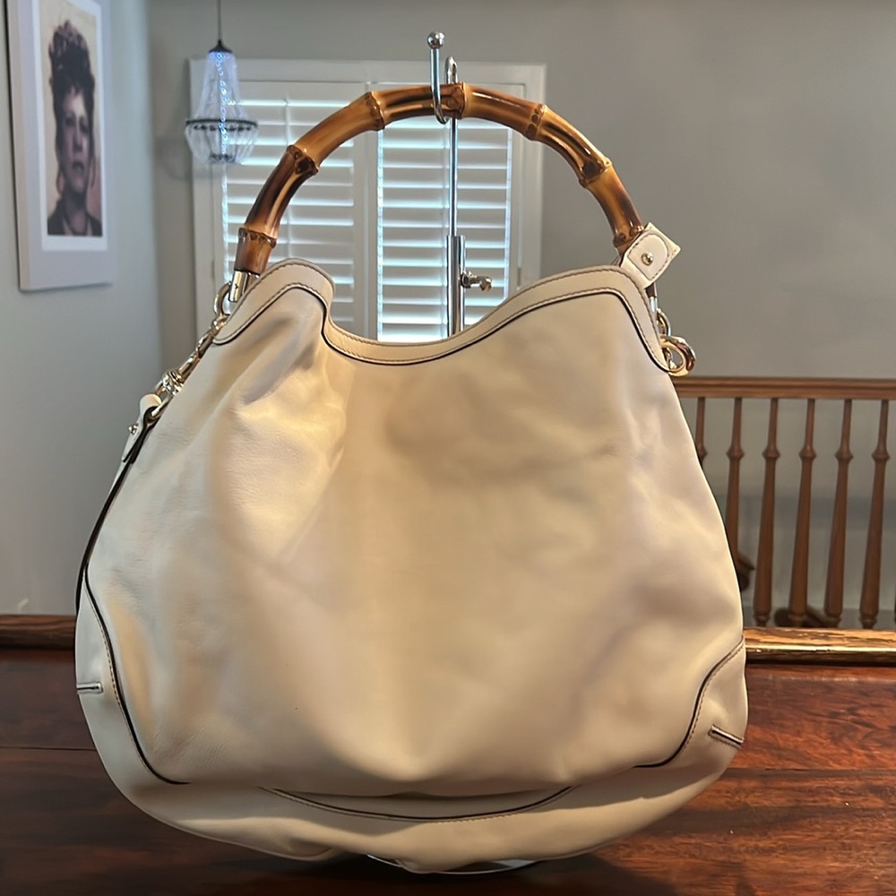 GUCCI Vintage Leather/Bamboo Top Handle/Crossbody Bag - Picture 2 of 9